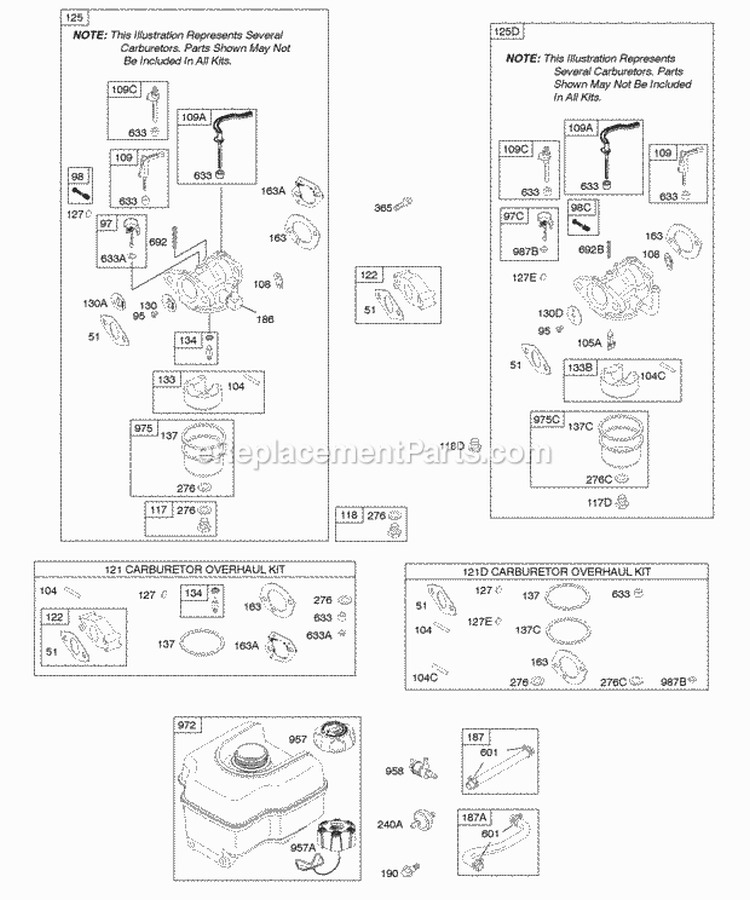 Carburetor Fuel Supply Diagram and Parts List for 121252-0152-B8  Briggs and Stratton Engine